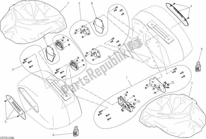 Alle onderdelen voor de Zijtassen (accessoires) van de Ducati Hypermotard Hyperstrada USA 821 2015